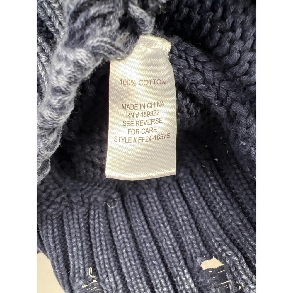 Evereve Cable Knit Sweater Womens Medium Blue Distressed Cotton Crew Neck Artsy - Picture 3 of 9